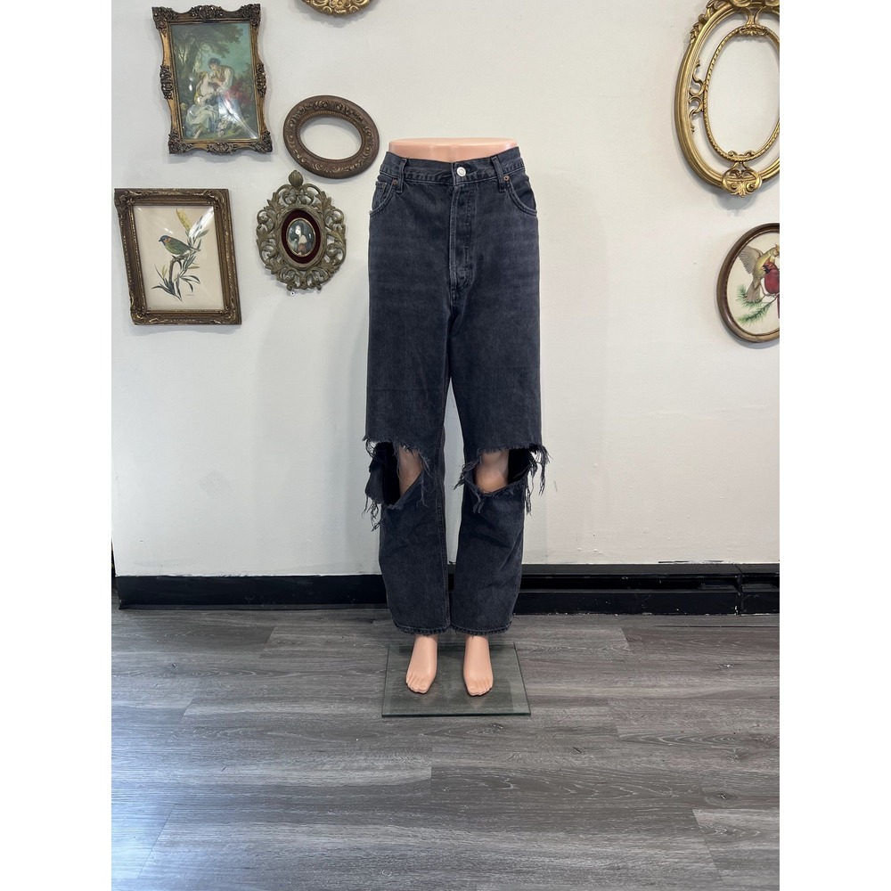 Agolde 90s Pinch Waist Black Distressed High Rise Jeans Size 32